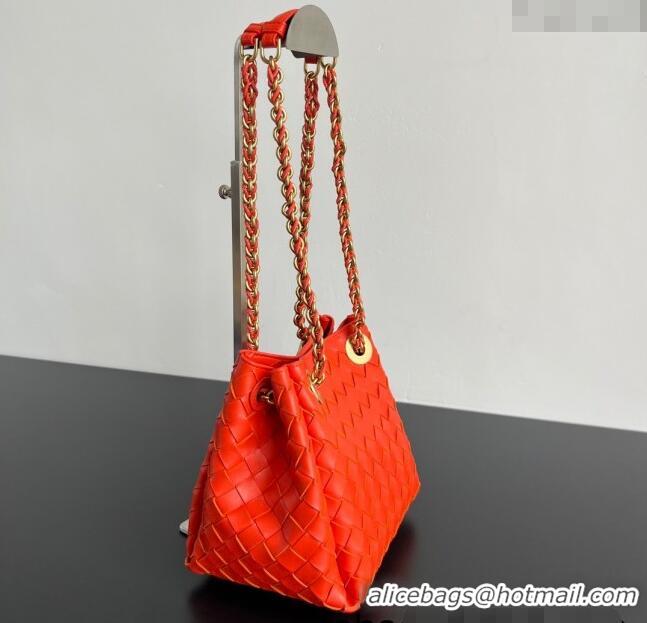 Spot Grade Bottega Veneta Small Parachute Chain Bag in Intrecciato Leather 817175 Red 2025