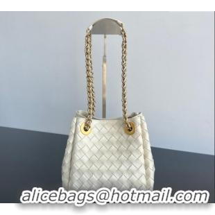 Famous Brand Bottega Veneta Small Parachute Chain Bag in Intrecciato Leather 817175 Sea Salt 2025