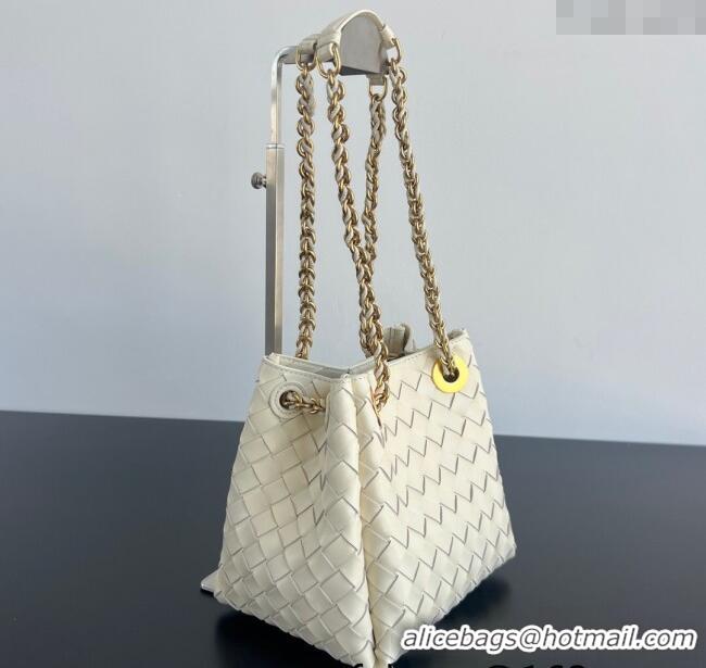 Famous Brand Bottega Veneta Small Parachute Chain Bag in Intrecciato Leather 817175 Sea Salt 2025