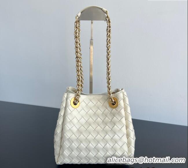 Famous Brand Bottega Veneta Small Parachute Chain Bag in Intrecciato Leather 817175 Sea Salt 2025