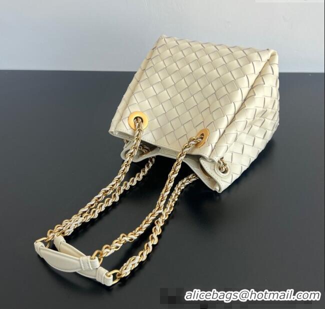 Famous Brand Bottega Veneta Small Parachute Chain Bag in Intrecciato Leather 817175 Sea Salt 2025