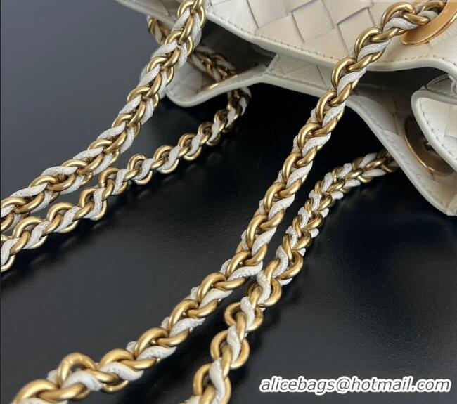 Famous Brand Bottega Veneta Small Parachute Chain Bag in Intrecciato Leather 817175 Sea Salt 2025