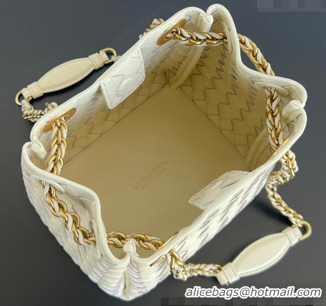 Famous Brand Bottega Veneta Small Parachute Chain Bag in Intrecciato Leather 817175 Sea Salt 2025