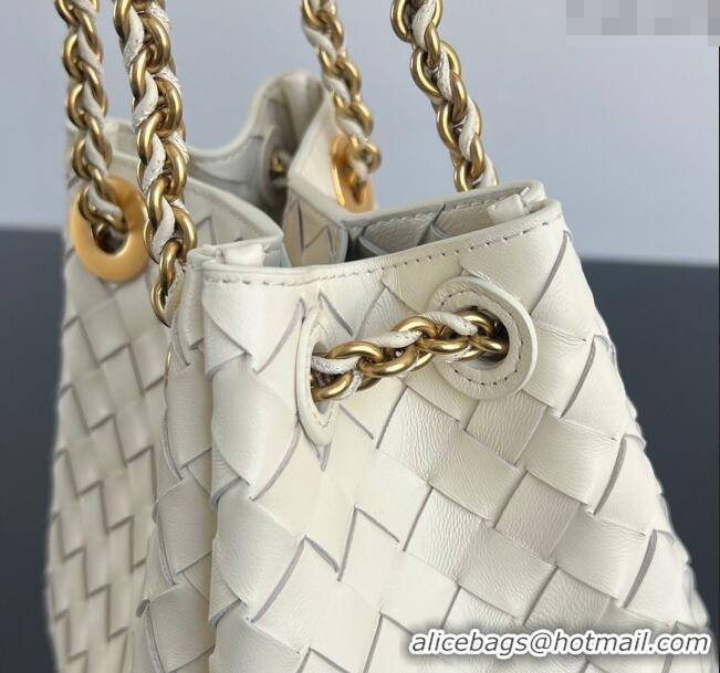 Famous Brand Bottega Veneta Small Parachute Chain Bag in Intrecciato Leather 817175 Sea Salt 2025