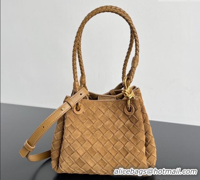 Top Quality Bottega Veneta Small Parachute Shoulder Bag in Intrecciato Suede 796569 Brown 2025