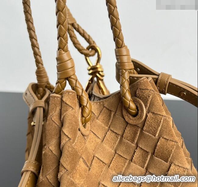 Top Quality Bottega Veneta Small Parachute Shoulder Bag in Intrecciato Suede 796569 Brown 2025