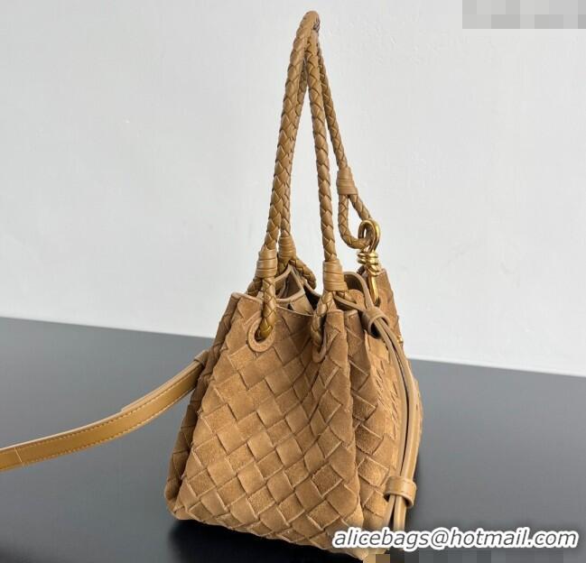 Top Quality Bottega Veneta Small Parachute Shoulder Bag in Intrecciato Suede 796569 Brown 2025