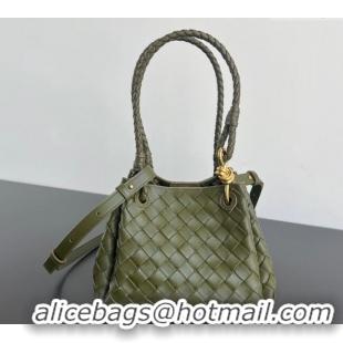 Grade Quality Bottega Veneta Small Parachute Shoulder Bag in Intrecciato Leather 796569 Khaki Green 2025