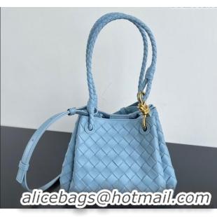 Top Grade Bottega Veneta Small Parachute Shoulder Bag in Intrecciato Leather 796569 Ice Blue 2025
