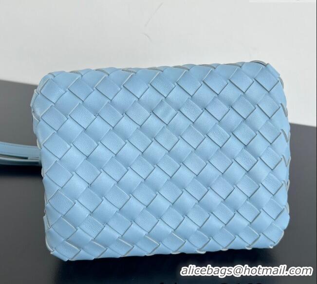 Top Grade Bottega Veneta Small Parachute Shoulder Bag in Intrecciato Leather 796569 Ice Blue 2025