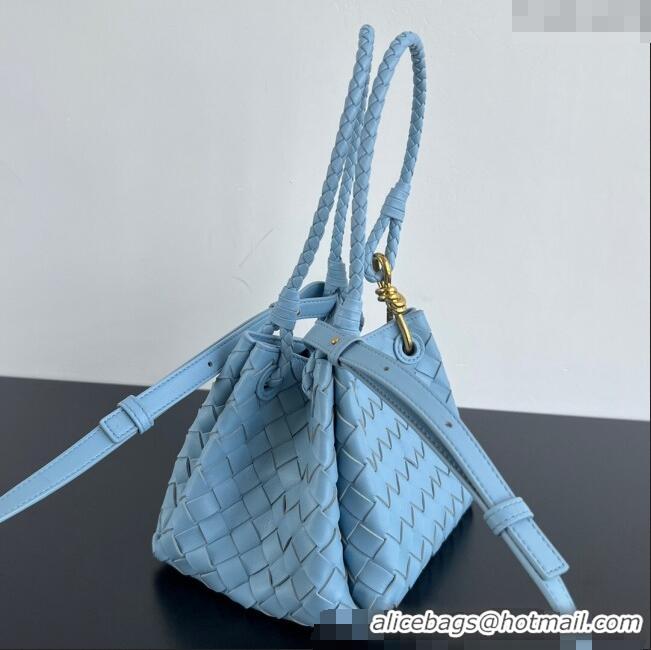 Top Grade Bottega Veneta Small Parachute Shoulder Bag in Intrecciato Leather 796569 Ice Blue 2025