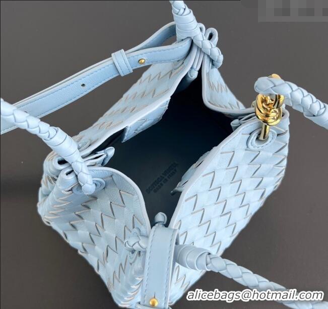 Top Grade Bottega Veneta Small Parachute Shoulder Bag in Intrecciato Leather 796569 Ice Blue 2025