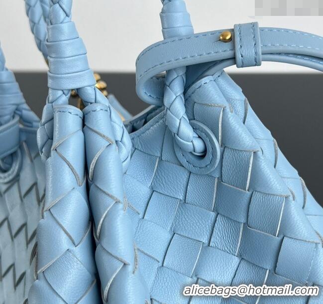 Top Grade Bottega Veneta Small Parachute Shoulder Bag in Intrecciato Leather 796569 Ice Blue 2025