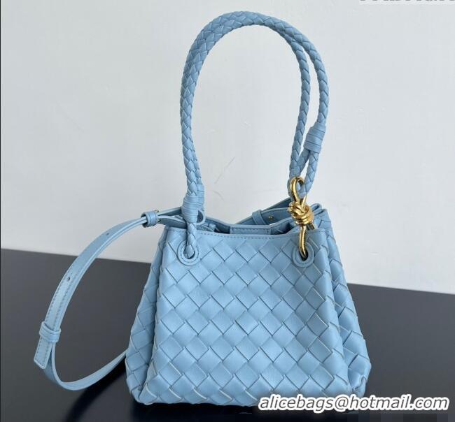 Top Grade Bottega Veneta Small Parachute Shoulder Bag in Intrecciato Leather 796569 Ice Blue 2025