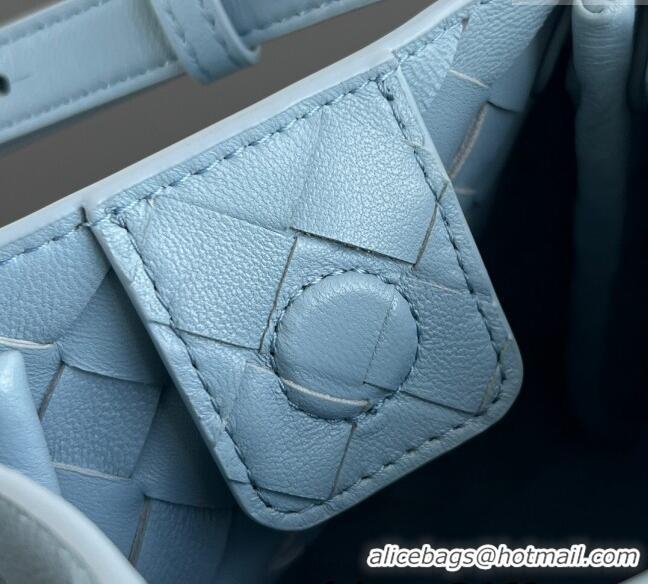 Top Grade Bottega Veneta Small Parachute Shoulder Bag in Intrecciato Leather 796569 Ice Blue 2025