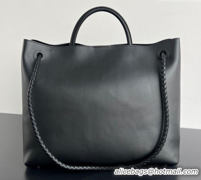 Good Product Bottega Veneta Large Andiamo Top Handle Bag in Calfskin Leather 806010 Black/Silver 2025