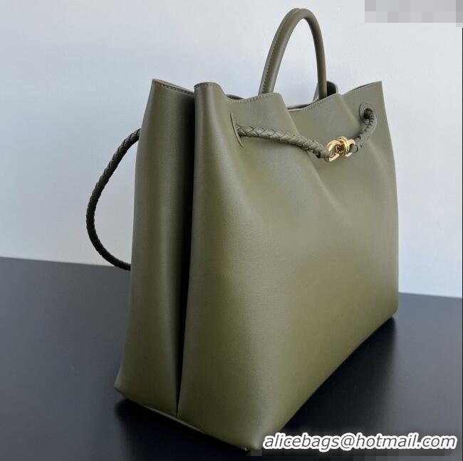 Grade Discount Bottega Veneta Men's Large Andiamo Top Handle Bag in Calfskin Leather 806010 Green 2024