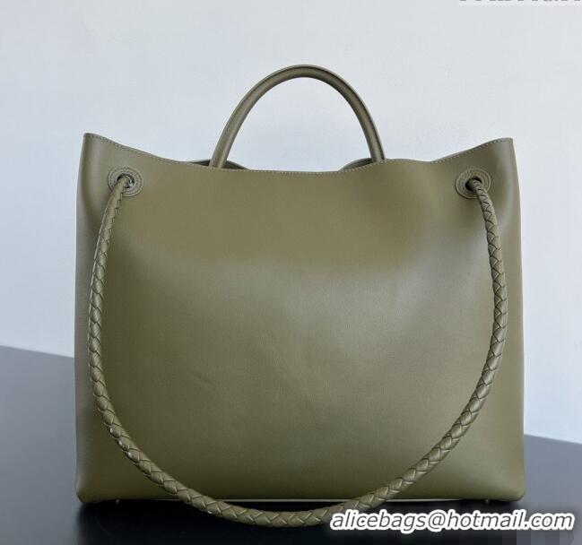Grade Discount Bottega Veneta Men's Large Andiamo Top Handle Bag in Calfskin Leather 806010 Green 2024