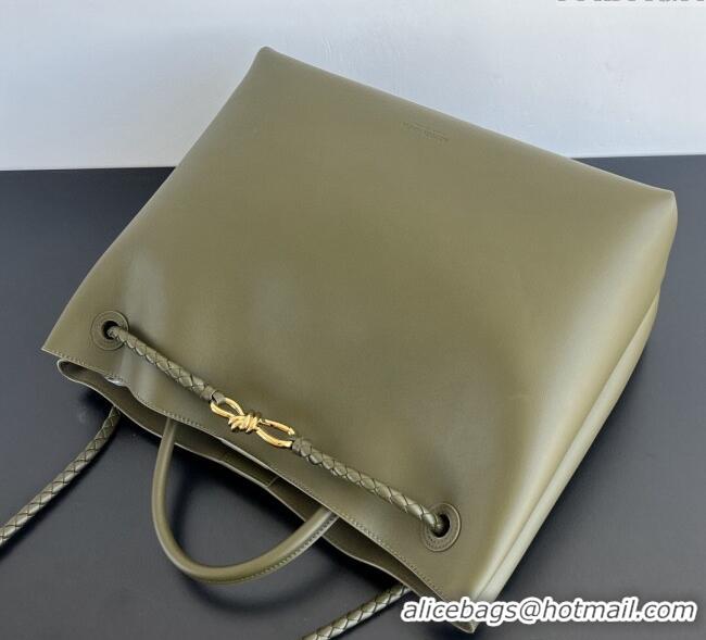 Grade Discount Bottega Veneta Men's Large Andiamo Top Handle Bag in Calfskin Leather 806010 Green 2024