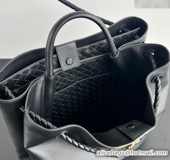 Top Design Bottega Veneta Large Andiamo Top Handle Bag in Calfskin Leather 806010 Black/Gold 2024