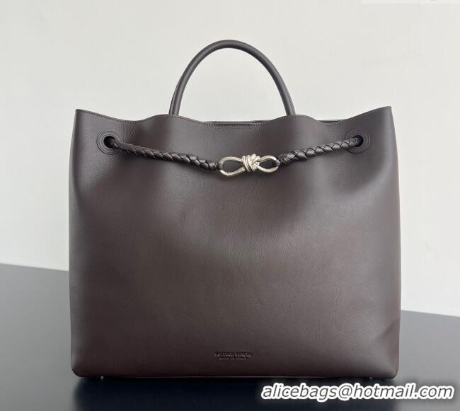 Stylish Grade Bottega Veneta Large Andiamo Top Handle Bag in Calfskin Leather 806010 Fondant Brown/Silver 2025