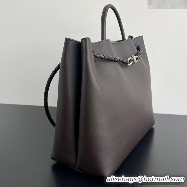 Stylish Grade Bottega Veneta Large Andiamo Top Handle Bag in Calfskin Leather 806010 Fondant Brown/Silver 2025