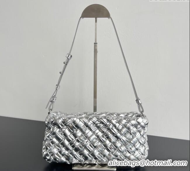 Grade Design Bottega Veneta Kalimero Cha-Cha Clutch Bag in Intrecciato Leather 785780 Silver 2025