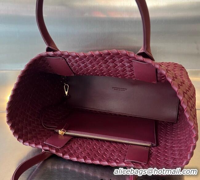 Spot Cheap Bottega Veneta Medium Cabat Tote Bag in Intrecciato Leather 608810 Burgundy 2025
