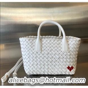 Top Design Bottega Veneta Heart Mini Cabat Tote Bag in Intreccio Leather 709464 White 2025