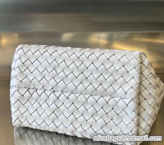 Top Design Bottega Veneta Heart Mini Cabat Tote Bag in Intreccio Leather 709464 White 2025