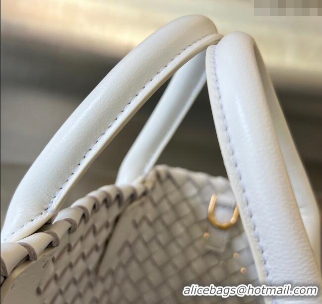 Top Design Bottega Veneta Heart Mini Cabat Tote Bag in Intreccio Leather 709464 White 2025