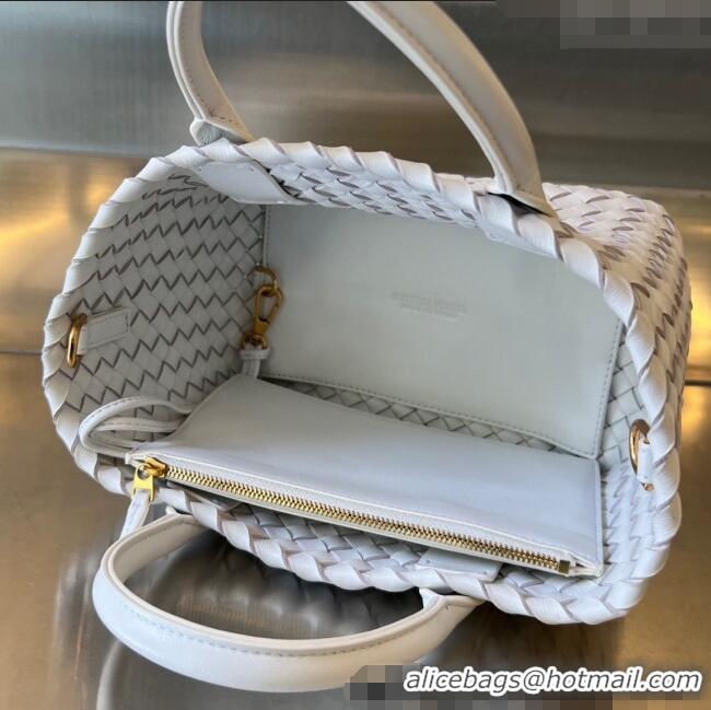 Top Design Bottega Veneta Heart Mini Cabat Tote Bag in Intreccio Leather 709464 White 2025