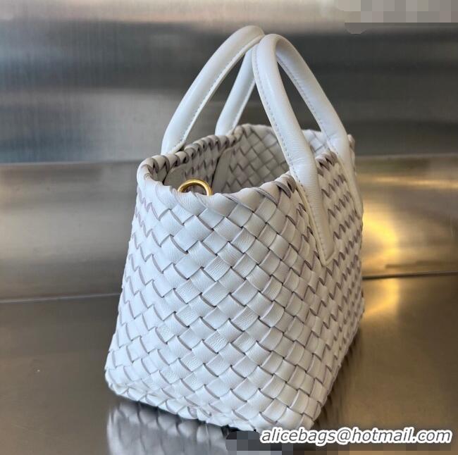 Top Design Bottega Veneta Heart Mini Cabat Tote Bag in Intreccio Leather 709464 White 2025