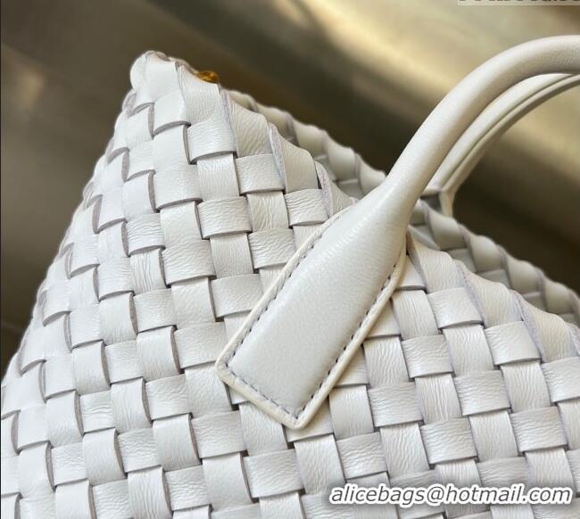 Top Design Bottega Veneta Heart Mini Cabat Tote Bag in Intreccio Leather 709464 White 2025