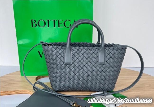 Grade Quality Bottega Veneta Mini Cabat Tote Bag in Intreccio Leather 709464 Thounder Grey 2025