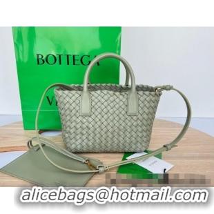 Luxury Classic Bottega Veneta Mini Cabat Tote Bag in Intreccio Leather 709464 Travertine Green 2025