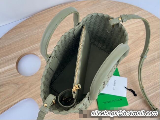 Luxury Classic Bottega Veneta Mini Cabat Tote Bag in Intreccio Leather 709464 Travertine Green 2025