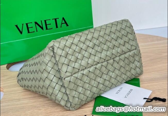 Luxury Classic Bottega Veneta Mini Cabat Tote Bag in Intreccio Leather 709464 Travertine Green 2025