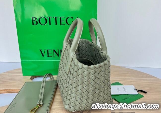 Luxury Classic Bottega Veneta Mini Cabat Tote Bag in Intreccio Leather 709464 Travertine Green 2025
