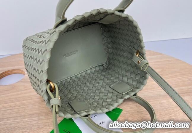 Luxury Classic Bottega Veneta Mini Cabat Tote Bag in Intreccio Leather 709464 Travertine Green 2025