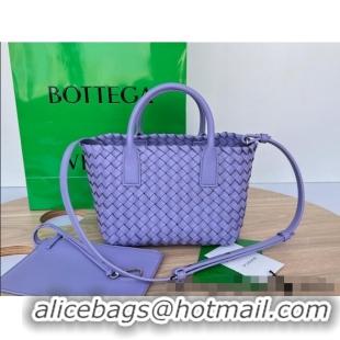 Top Grade Bottega Veneta Mini Cabat Tote Bag in Intreccio Leather 709464 Wistaria Purple 2025