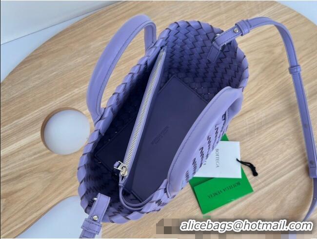 Top Grade Bottega Veneta Mini Cabat Tote Bag in Intreccio Leather 709464 Wistaria Purple 2025