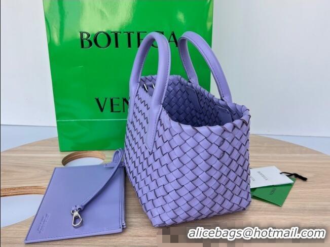 Top Grade Bottega Veneta Mini Cabat Tote Bag in Intreccio Leather 709464 Wistaria Purple 2025