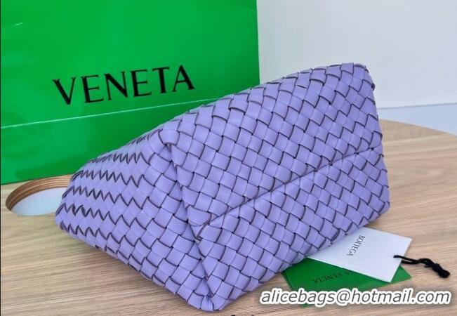 Top Grade Bottega Veneta Mini Cabat Tote Bag in Intreccio Leather 709464 Wistaria Purple 2025