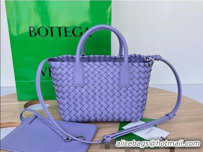 Top Grade Bottega Veneta Mini Cabat Tote Bag in Intreccio Leather 709464 Wistaria Purple 2025