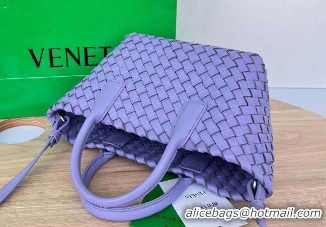 Top Grade Bottega Veneta Mini Cabat Tote Bag in Intreccio Leather 709464 Wistaria Purple 2025