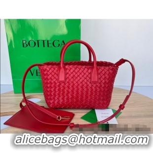 New Cheap Bottega Veneta Mini Cabat Tote Bag in Intreccio Leather 709464 Red 2025