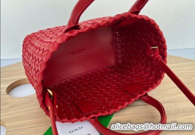 New Cheap Bottega Veneta Mini Cabat Tote Bag in Intreccio Leather 709464 Red 2025