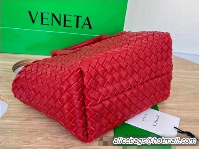 New Cheap Bottega Veneta Mini Cabat Tote Bag in Intreccio Leather 709464 Red 2025
