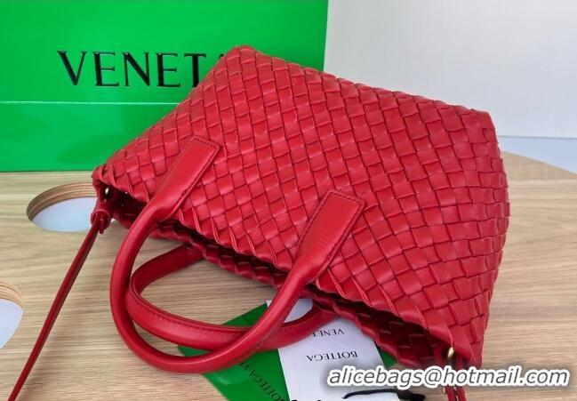 New Cheap Bottega Veneta Mini Cabat Tote Bag in Intreccio Leather 709464 Red 2025